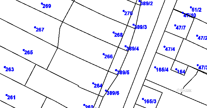 Parcela st. 266 v KÚ Lužice u Hodonína, Katastrální mapa