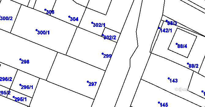 Parcela st. 299 v KÚ Lužice u Hodonína, Katastrální mapa