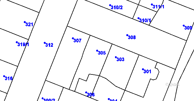 Parcela st. 305 v KÚ Lužice u Hodonína, Katastrální mapa