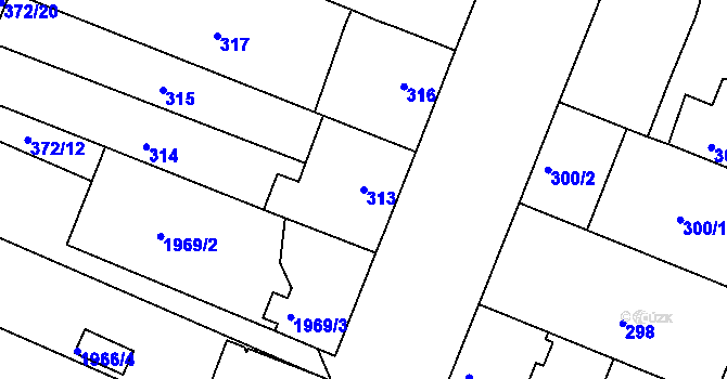 Parcela st. 313 v KÚ Lužice u Hodonína, Katastrální mapa