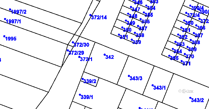 Parcela st. 342 v KÚ Lužice u Hodonína, Katastrální mapa