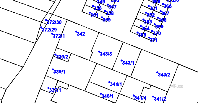 Parcela st. 343/3 v KÚ Lužice u Hodonína, Katastrální mapa
