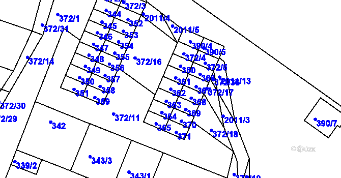 Parcela st. 362 v KÚ Lužice u Hodonína, Katastrální mapa