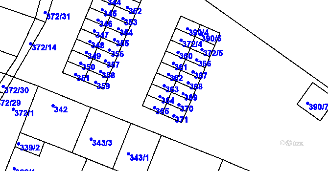 Parcela st. 363 v KÚ Lužice u Hodonína, Katastrální mapa