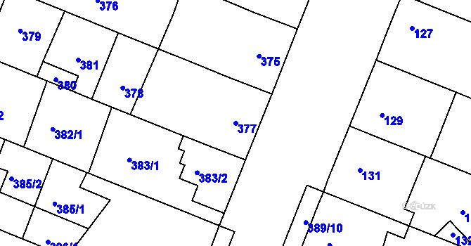 Parcela st. 377 v KÚ Lužice u Hodonína, Katastrální mapa