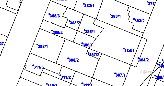 Parcela st. 386/1 v KÚ Lužice u Hodonína, Katastrální mapa
