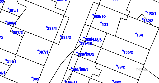 Parcela st. 389/12 v KÚ Lužice u Hodonína, Katastrální mapa