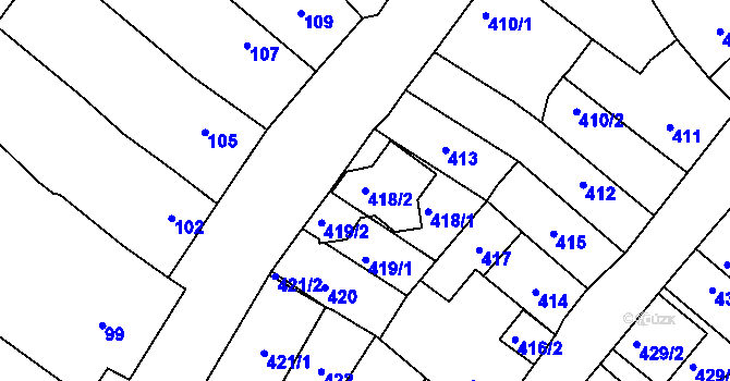 Parcela st. 418/2 v KÚ Lužice u Hodonína, Katastrální mapa