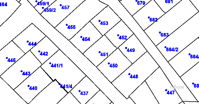 Parcela st. 451 v KÚ Lužice u Hodonína, Katastrální mapa