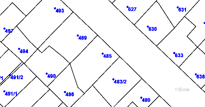 Parcela st. 485 v KÚ Lužice u Hodonína, Katastrální mapa