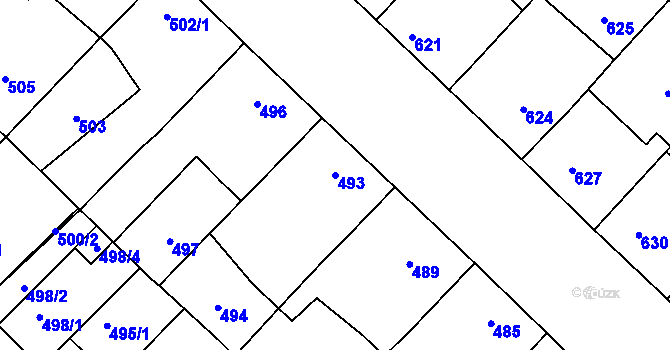 Parcela st. 493 v KÚ Lužice u Hodonína, Katastrální mapa