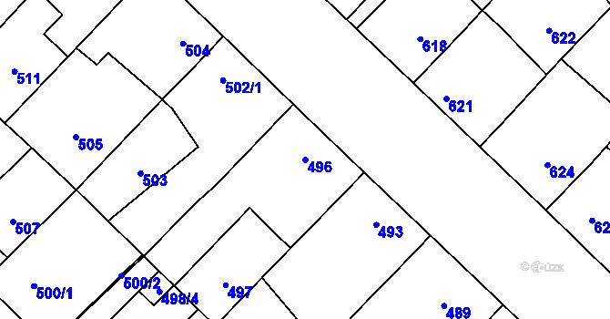 Parcela st. 496 v KÚ Lužice u Hodonína, Katastrální mapa