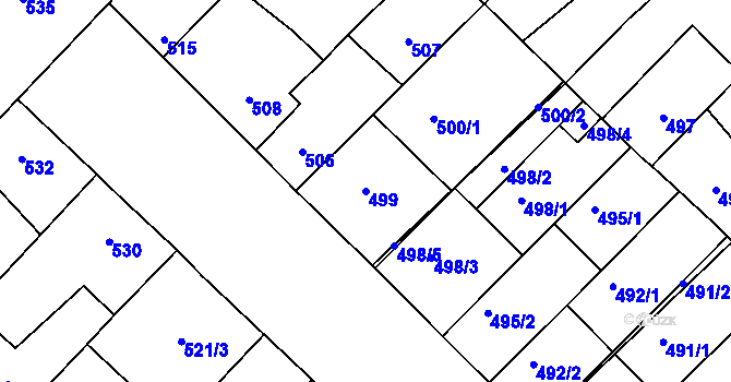 Parcela st. 499 v KÚ Lužice u Hodonína, Katastrální mapa
