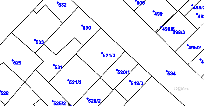 Parcela st. 521/3 v KÚ Lužice u Hodonína, Katastrální mapa