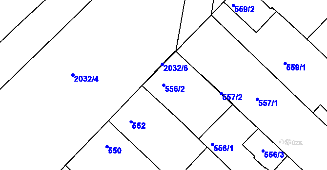 Parcela st. 556/2 v KÚ Lužice u Hodonína, Katastrální mapa