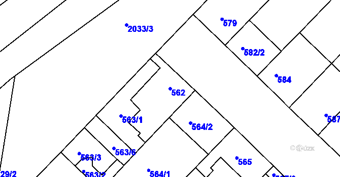 Parcela st. 562 v KÚ Lužice u Hodonína, Katastrální mapa