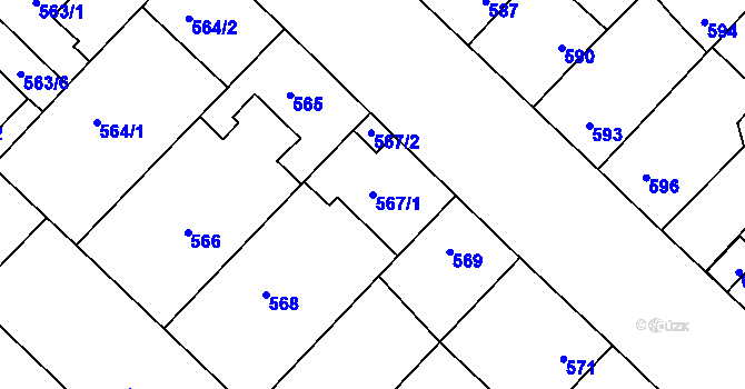 Parcela st. 567/1 v KÚ Lužice u Hodonína, Katastrální mapa