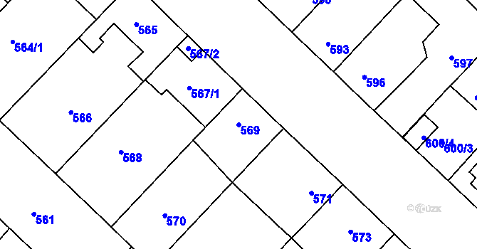 Parcela st. 569 v KÚ Lužice u Hodonína, Katastrální mapa