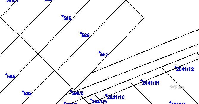 Parcela st. 592 v KÚ Lužice u Hodonína, Katastrální mapa