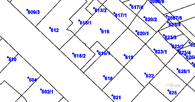 Parcela st. 615/1 v KÚ Lužice u Hodonína, Katastrální mapa