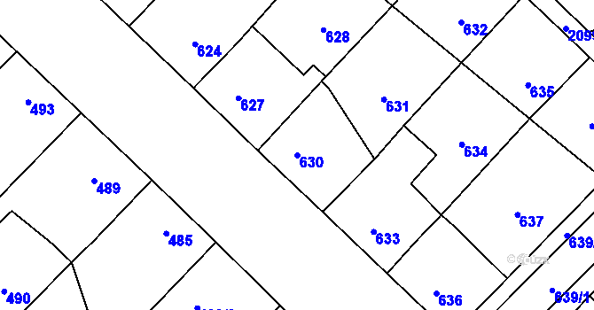 Parcela st. 630 v KÚ Lužice u Hodonína, Katastrální mapa
