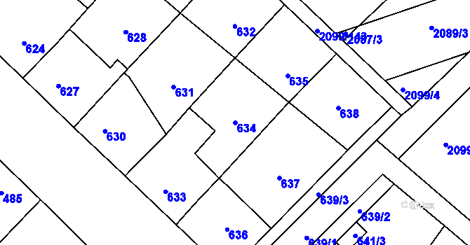 Parcela st. 634 v KÚ Lužice u Hodonína, Katastrální mapa