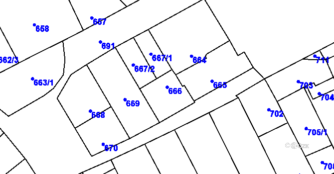 Parcela st. 666 v KÚ Lužice u Hodonína, Katastrální mapa