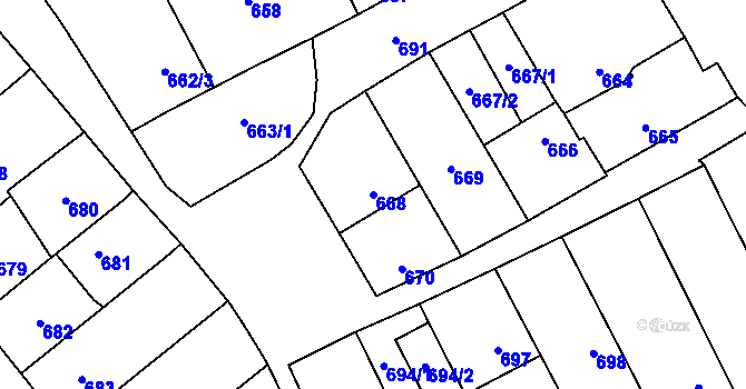 Parcela st. 668 v KÚ Lužice u Hodonína, Katastrální mapa