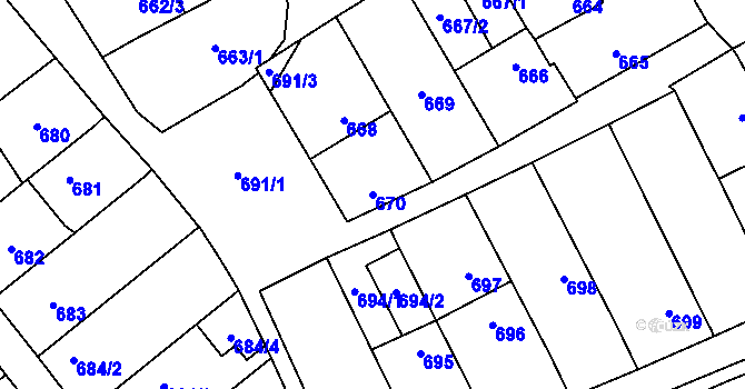 Parcela st. 670 v KÚ Lužice u Hodonína, Katastrální mapa