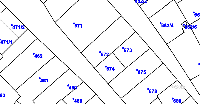 Parcela st. 672 v KÚ Lužice u Hodonína, Katastrální mapa