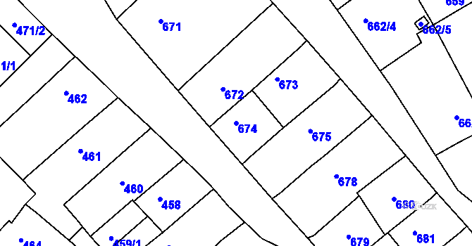 Parcela st. 674 v KÚ Lužice u Hodonína, Katastrální mapa