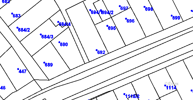 Parcela st. 692 v KÚ Lužice u Hodonína, Katastrální mapa