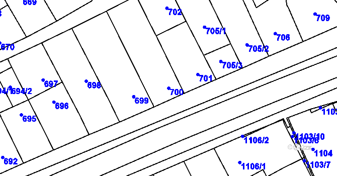 Parcela st. 700 v KÚ Lužice u Hodonína, Katastrální mapa