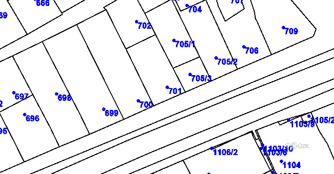 Parcela st. 701 v KÚ Lužice u Hodonína, Katastrální mapa
