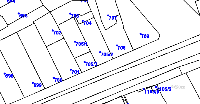 Parcela st. 705/2 v KÚ Lužice u Hodonína, Katastrální mapa