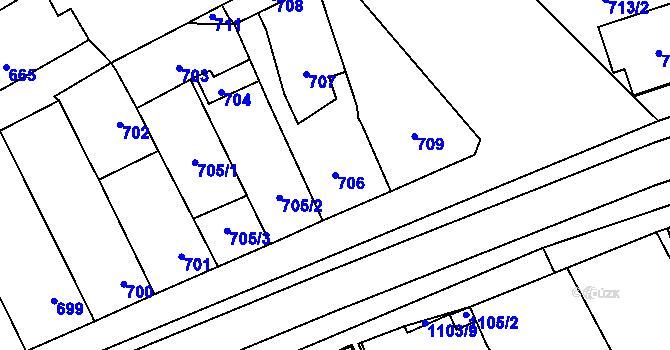 Parcela st. 706 v KÚ Lužice u Hodonína, Katastrální mapa