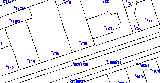 Parcela st. 718 v KÚ Lužice u Hodonína, Katastrální mapa