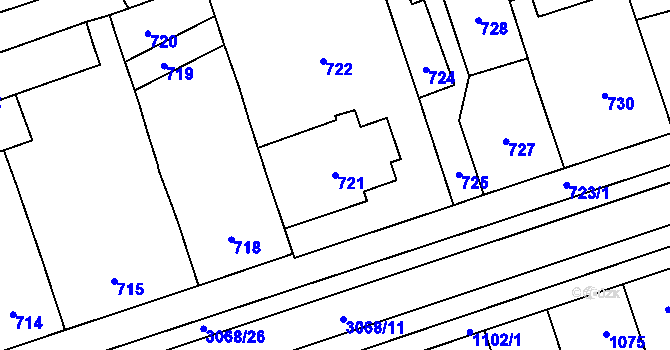 Parcela st. 721 v KÚ Lužice u Hodonína, Katastrální mapa