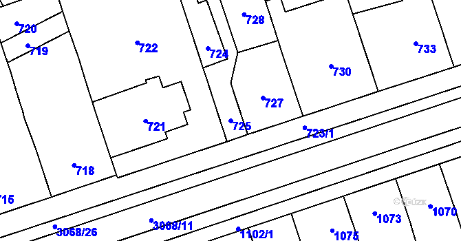 Parcela st. 725 v KÚ Lužice u Hodonína, Katastrální mapa