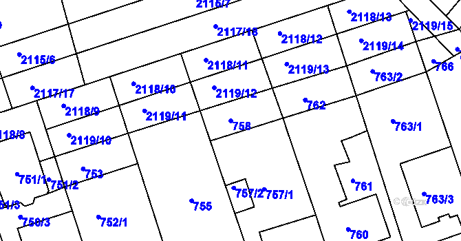 Parcela st. 758 v KÚ Lužice u Hodonína, Katastrální mapa