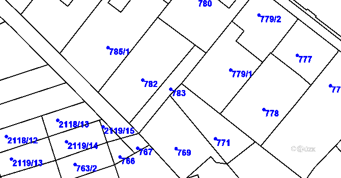 Parcela st. 783 v KÚ Lužice u Hodonína, Katastrální mapa