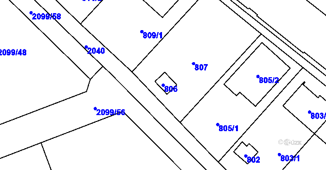 Parcela st. 806 v KÚ Lužice u Hodonína, Katastrální mapa