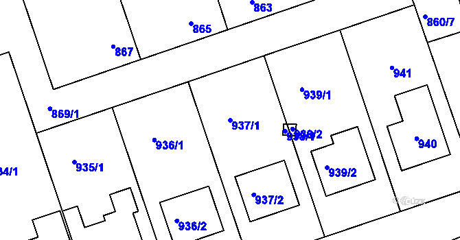 Parcela st. 937/1 v KÚ Lužice u Hodonína, Katastrální mapa