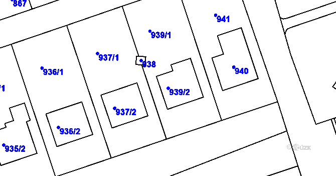 Parcela st. 939/2 v KÚ Lužice u Hodonína, Katastrální mapa