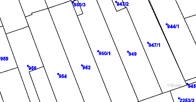 Parcela st. 950/1 v KÚ Lužice u Hodonína, Katastrální mapa