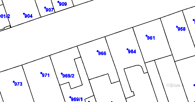 Parcela st. 966 v KÚ Lužice u Hodonína, Katastrální mapa