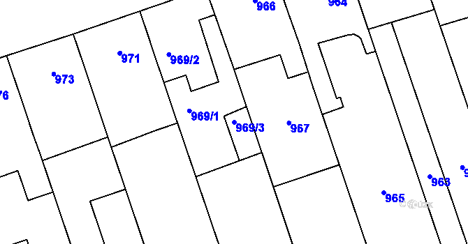 Parcela st. 969/3 v KÚ Lužice u Hodonína, Katastrální mapa