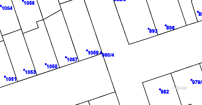 Parcela st. 986/4 v KÚ Lužice u Hodonína, Katastrální mapa