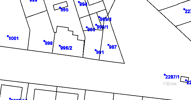 Parcela st. 991 v KÚ Lužice u Hodonína, Katastrální mapa