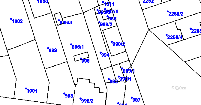 Parcela st. 994 v KÚ Lužice u Hodonína, Katastrální mapa